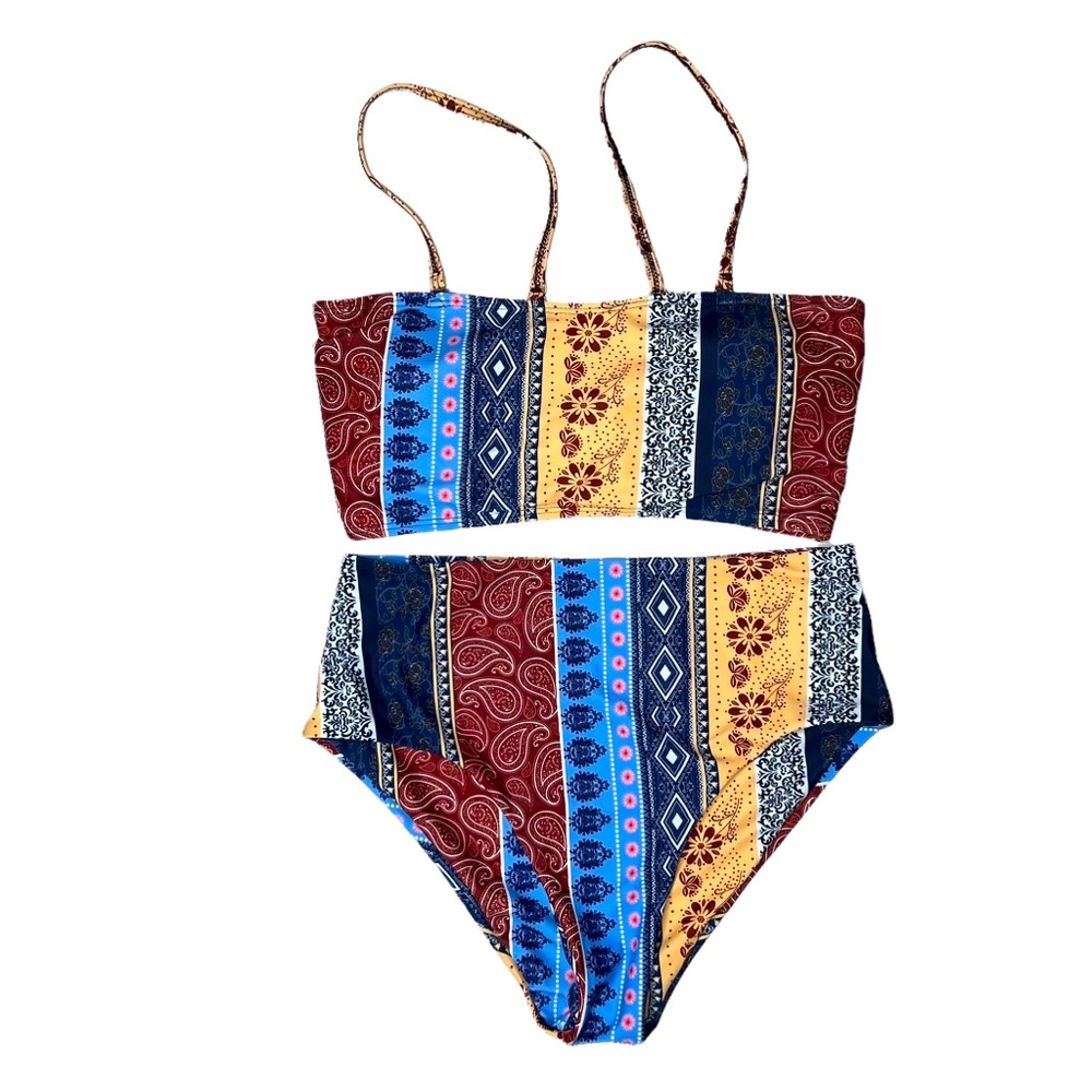 EUC Shein boho print high waisted bandeau bikini